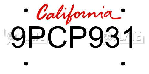 9PCP931 California License Plate