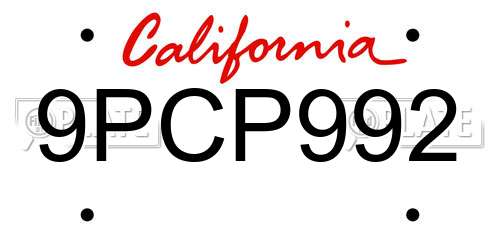 9PCP992 California License Plate