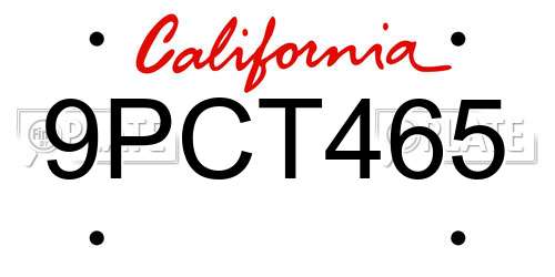 9PCT465 California License Plate