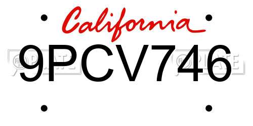 9PCV746 California License Plate