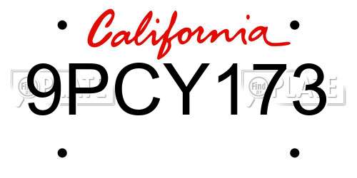 9PCY173 California License Plate
