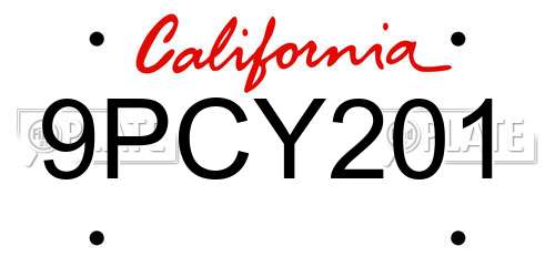 9PCY201 California License Plate