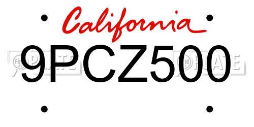9PCZ500 California License Plate