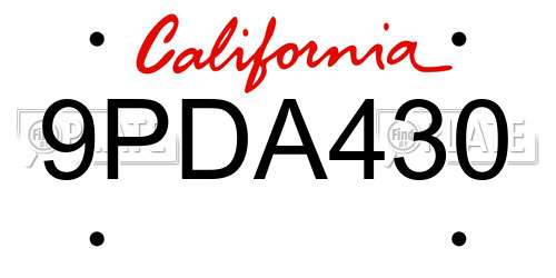 9PDA430 California License Plate