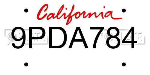 9PDA784 California License Plate