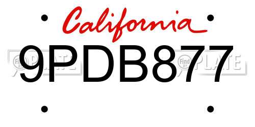 9PDB877 California License Plate