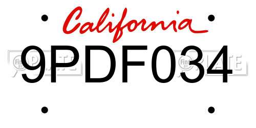 9PDF034 California License Plate