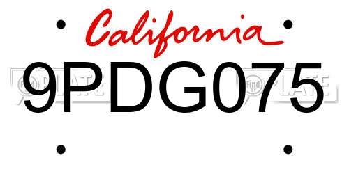 9PDG075 California License Plate