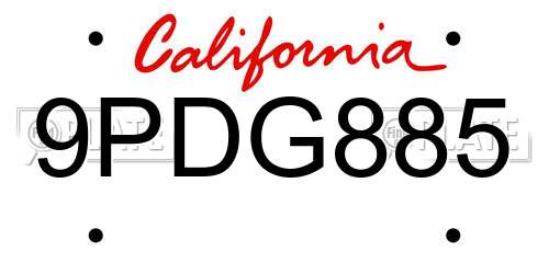 9PDG885 California License Plate