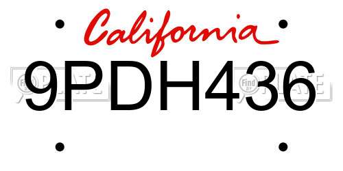 9PDH436 California License Plate
