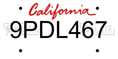 9PDL467 California License Plate