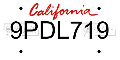 9PDL719 California License Plate