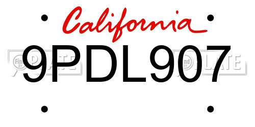 9PDL907 California License Plate