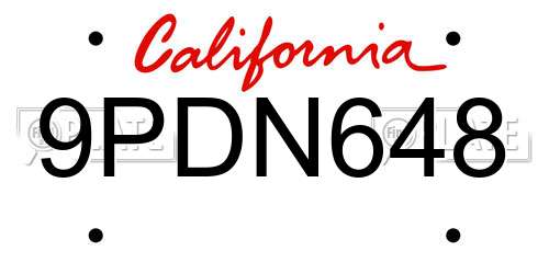 9PDN648 California License Plate