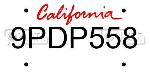 9PDP558 California License Plate