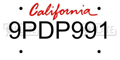 9PDP991 California License Plate