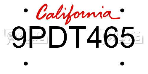 9PDT465 California License Plate