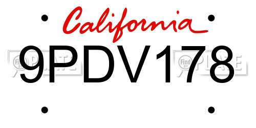 9PDV178 California License Plate