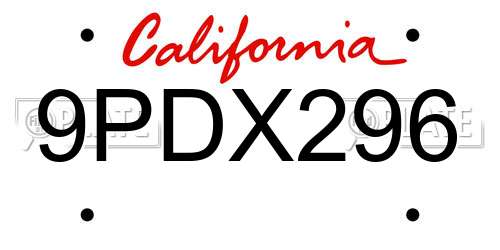 9PDX296 California License Plate