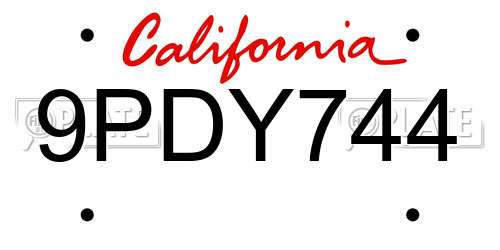 9PDY744 California License Plate