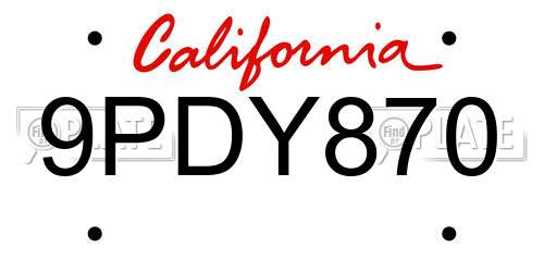 9PDY870 California License Plate