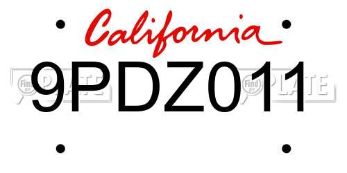 9PDZ011 California License Plate