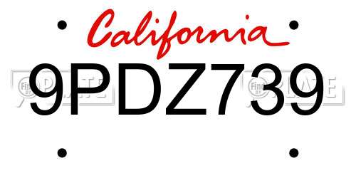 9PDZ739 California License Plate