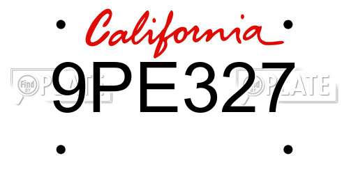 9PE327 California License Plate