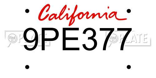 9PE377 California License Plate
