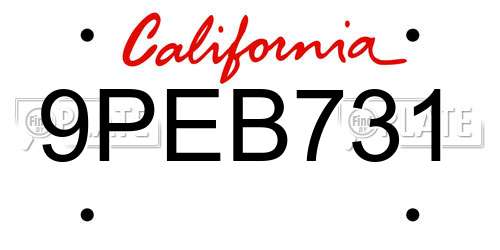 9PEB731 California License Plate