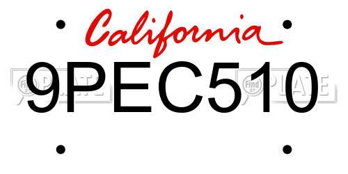 9PEC510 California License Plate