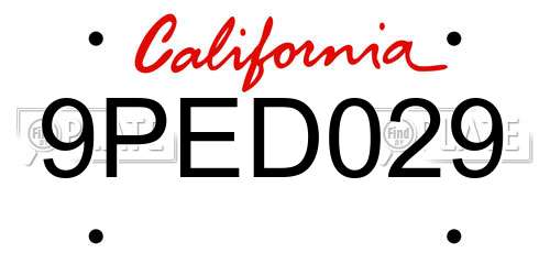 9PED029 California License Plate