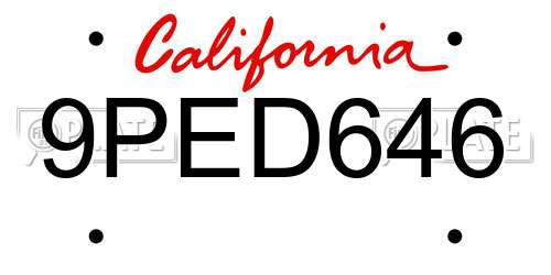 9PED646 California License Plate