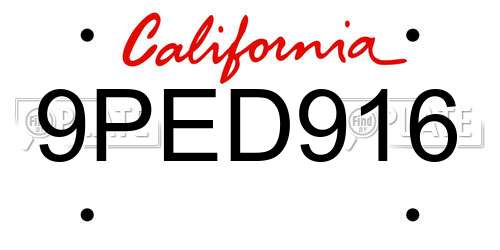 9PED916 California License Plate