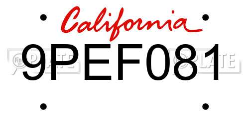 9PEF081 California License Plate