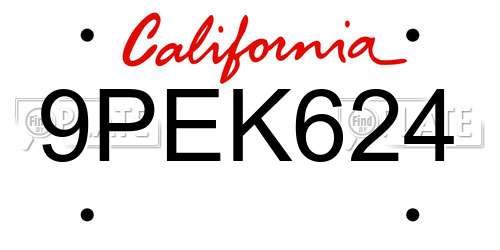9PEK624 California License Plate