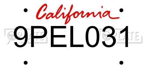 9PEL031 California License Plate