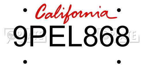 9PEL868 California License Plate
