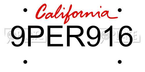 9PER916 California License Plate