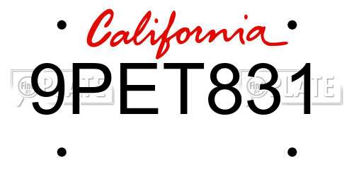 9PET831 California License Plate