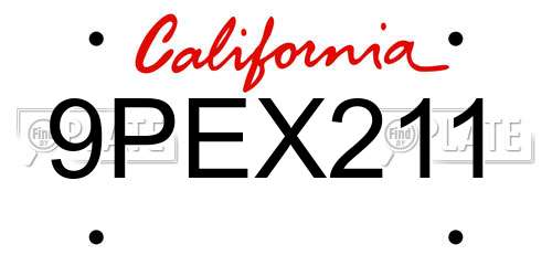 9PEX211 California License Plate
