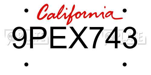 9PEX743 California License Plate