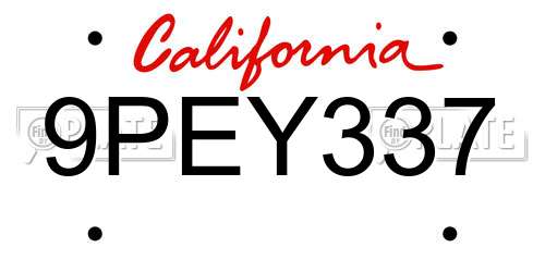 9PEY337 California License Plate