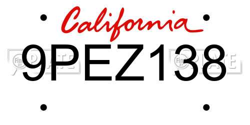 9PEZ138 California License Plate