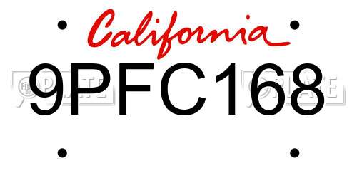 9PFC168 California License Plate