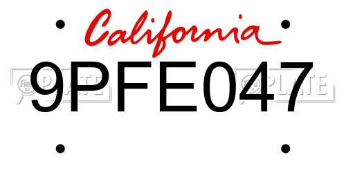 9PFE047 California License Plate