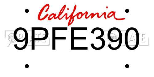 9PFE390 California License Plate