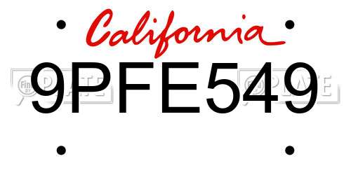 9PFE549 California License Plate