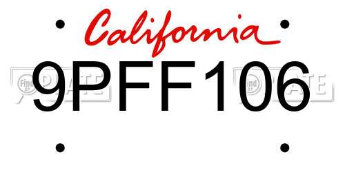 9PFF106 California License Plate