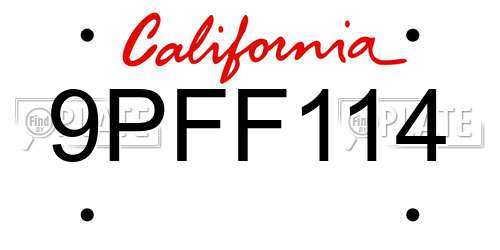 9PFF114 California License Plate